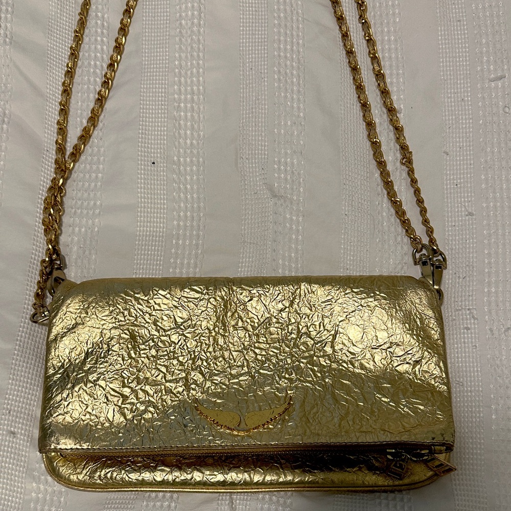 Zadig & Voltaire Purse Gold Rock Wrinkled Metal Clutch